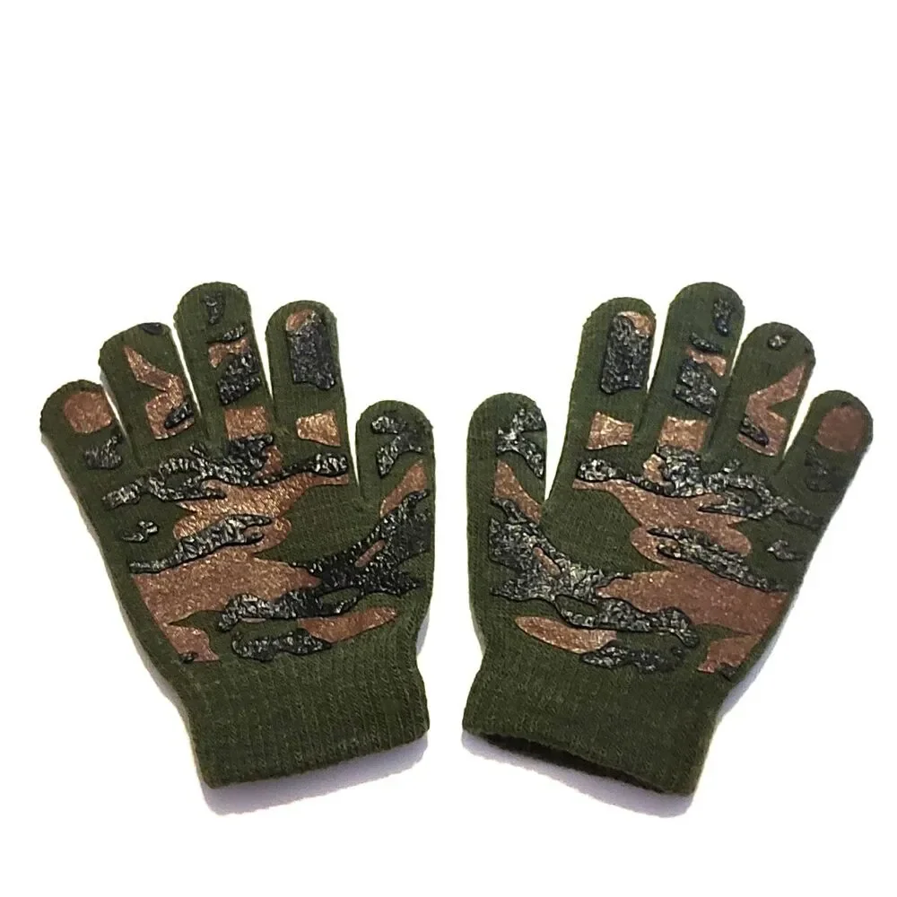 Kids Boys Unisex Camouflage Knit Winter Gloves Warm Full-Finger Cold Weather